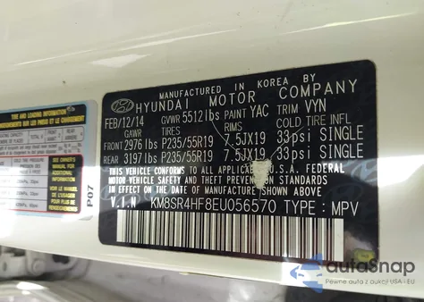 2014 Hyundai Santa Fe Limited из США, поврежденный, VIN KM8SR4HF8EU056570